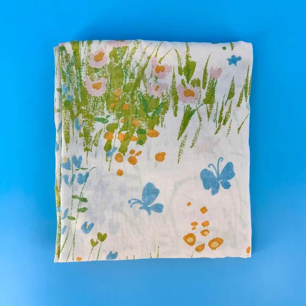 Vintage 70s Cottagecore Floral Butterfly Twin Fitted Sheet 1970s